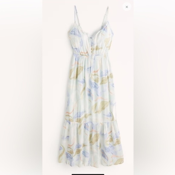 Abercrombie & Fitch Easy Waist Midaxi Dress, light blue pattern Small - Picture 2 of 11